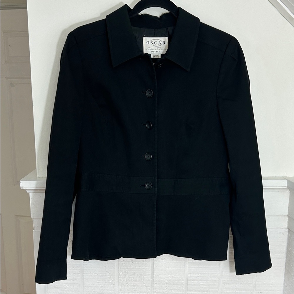 Oscar by Oscar de la Renta Black Cotton Blazer size 10P (10 Petite), academia